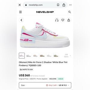 Nike Air Force 1 Shadow White Blue Tint Fireberry Leather FQ8885-100